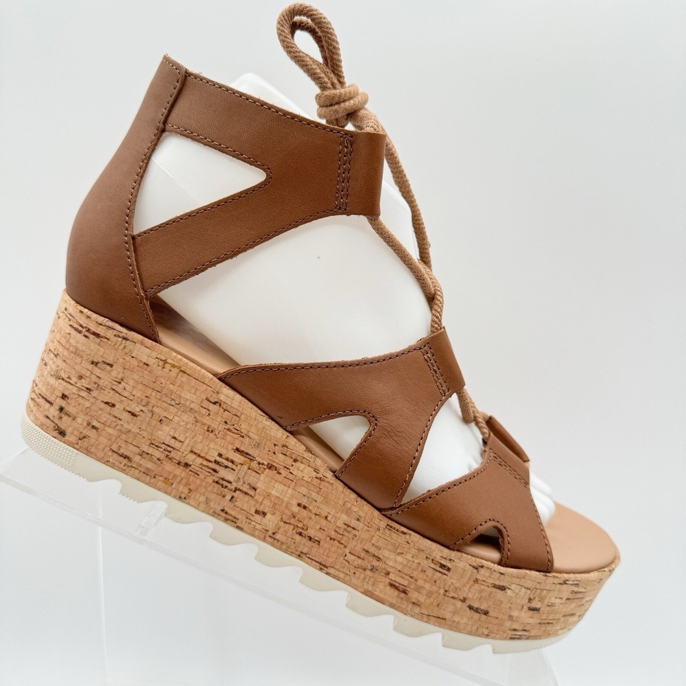 SOREL Cameron Flatform Lace Women Sandals Brown Velvet Tan Chalk Size 8.5 T1